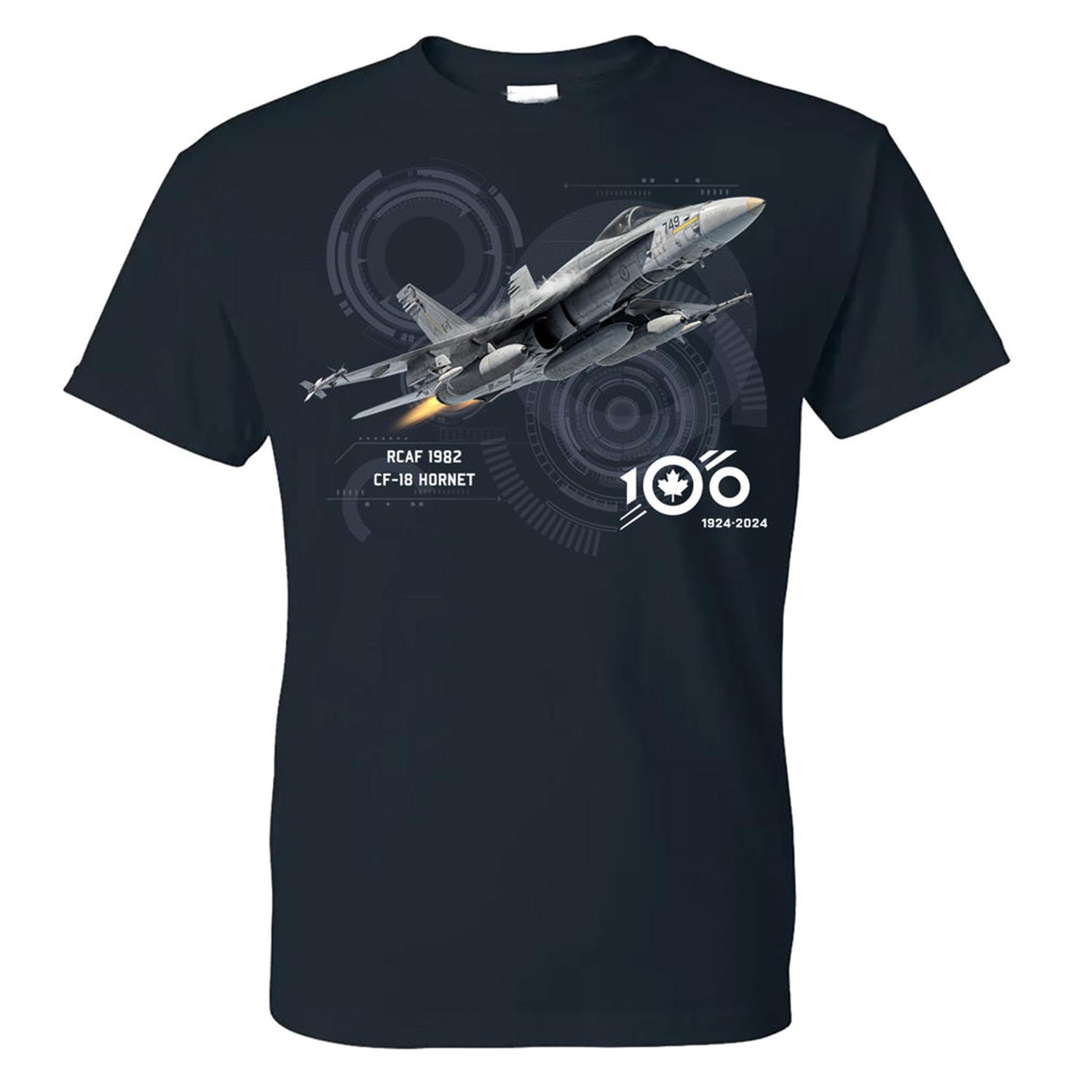 

RCAF 100 Legacy CF18 Hornet Fighter Aircraft TShirt 100 Cotton ONeck Summer Short Sleeve Casual Mens Tshirt Size S3XL S