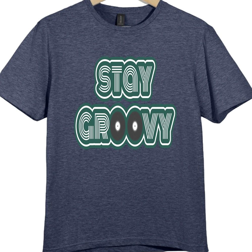 Retro T-Shirt Bleib Groovy Schallplatten Grafik T-Shirt 70er Jahre Musik Disco Shirt