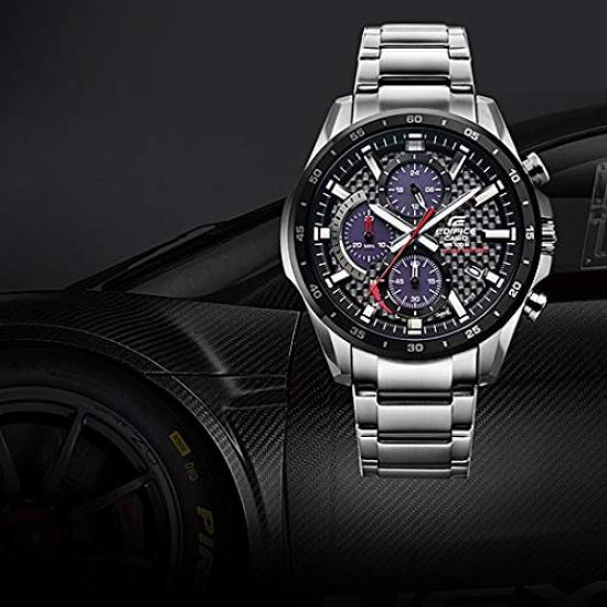 Casio EDIFICE CHRONOGRAPH Analog Black and Silver EQS-900DB-1A Men's Solar-Powered Watch, Waterproof