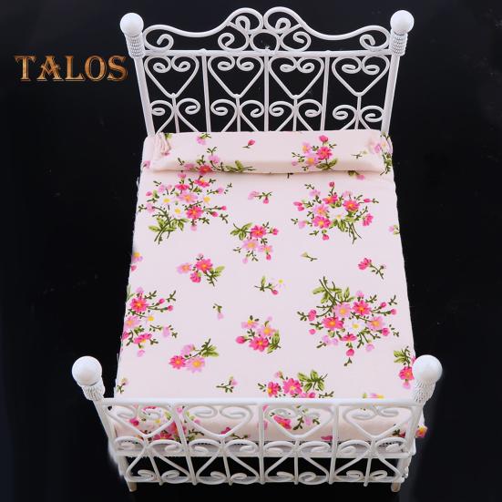 TALOS Dollhouse Bed European Style Accessories Metal Mini Double Bed Props Supplies for Room Scene