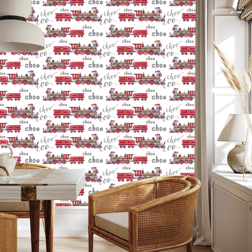 Steam locomotive wallpaper in watercolor style for living room and bedroom 50x1000