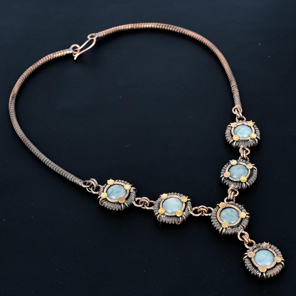 Aquamarine Necklace, 999 Copper Wire Wrapped Adjustable Chain Necklace. Gift For Women Handmade Necklace Gemstone Jewelry
