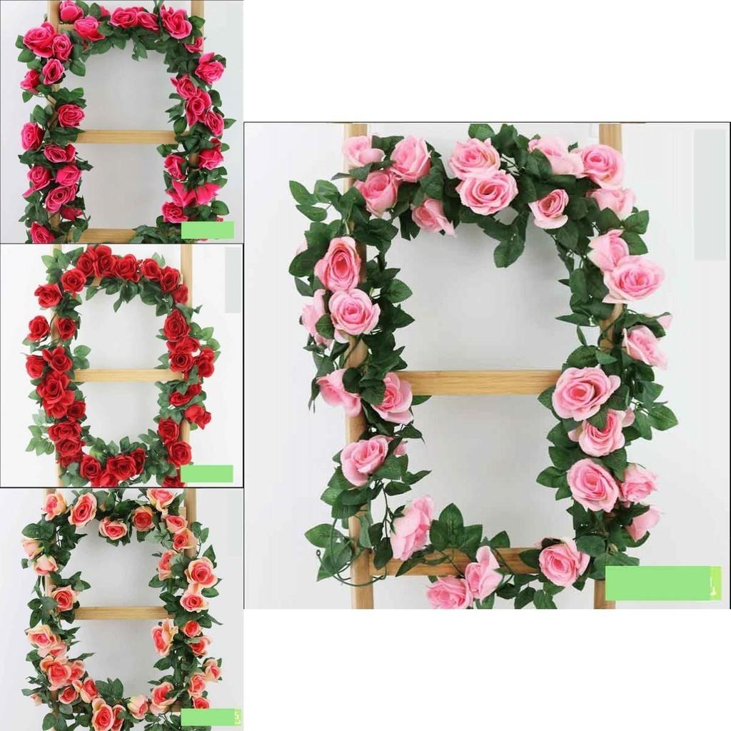 Lush 2.4m Artificial Silk Rose Flower Ivy Vine Garland For Wedding And Party Decor