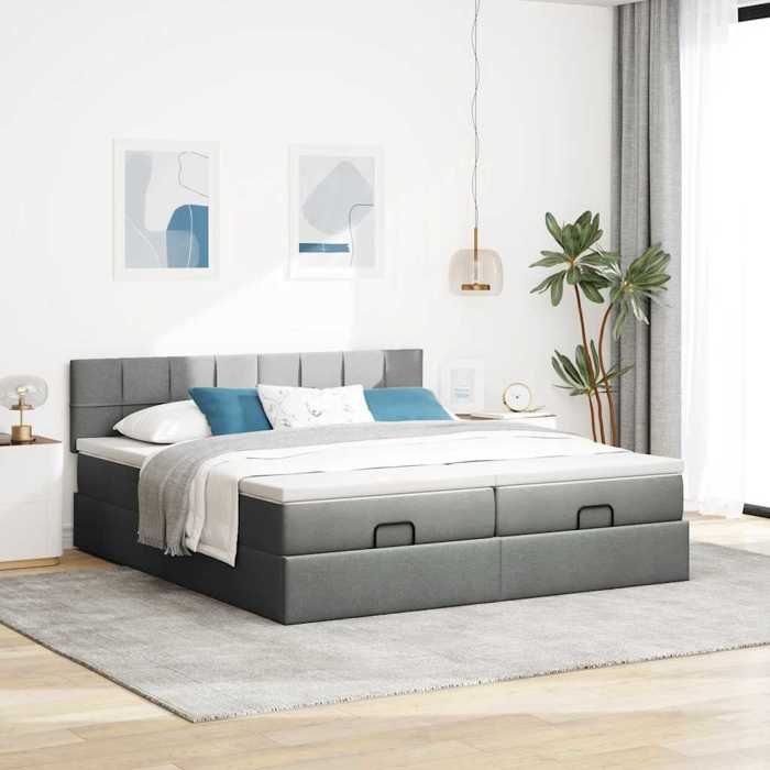 VidaXL Ottoman Bed Frame with Mattress Dark Grey 200x200cm Fabric, Bed Frame, Upholstered Bed Frame, Bed Frame 3312002