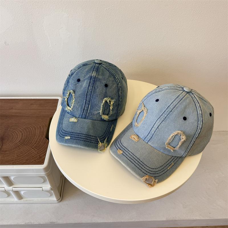 Ripped Denim Cap Women's Winter New Retro Old Fashion Personality Curved Brim Soft Top Show Face Small Baseball Cap