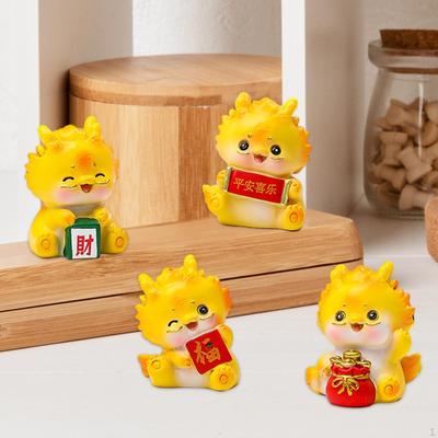 4 Pieces Dragon Statue Table Sculpture Cute Desktop Ornament Car Dashboard Decor for Desk Festival