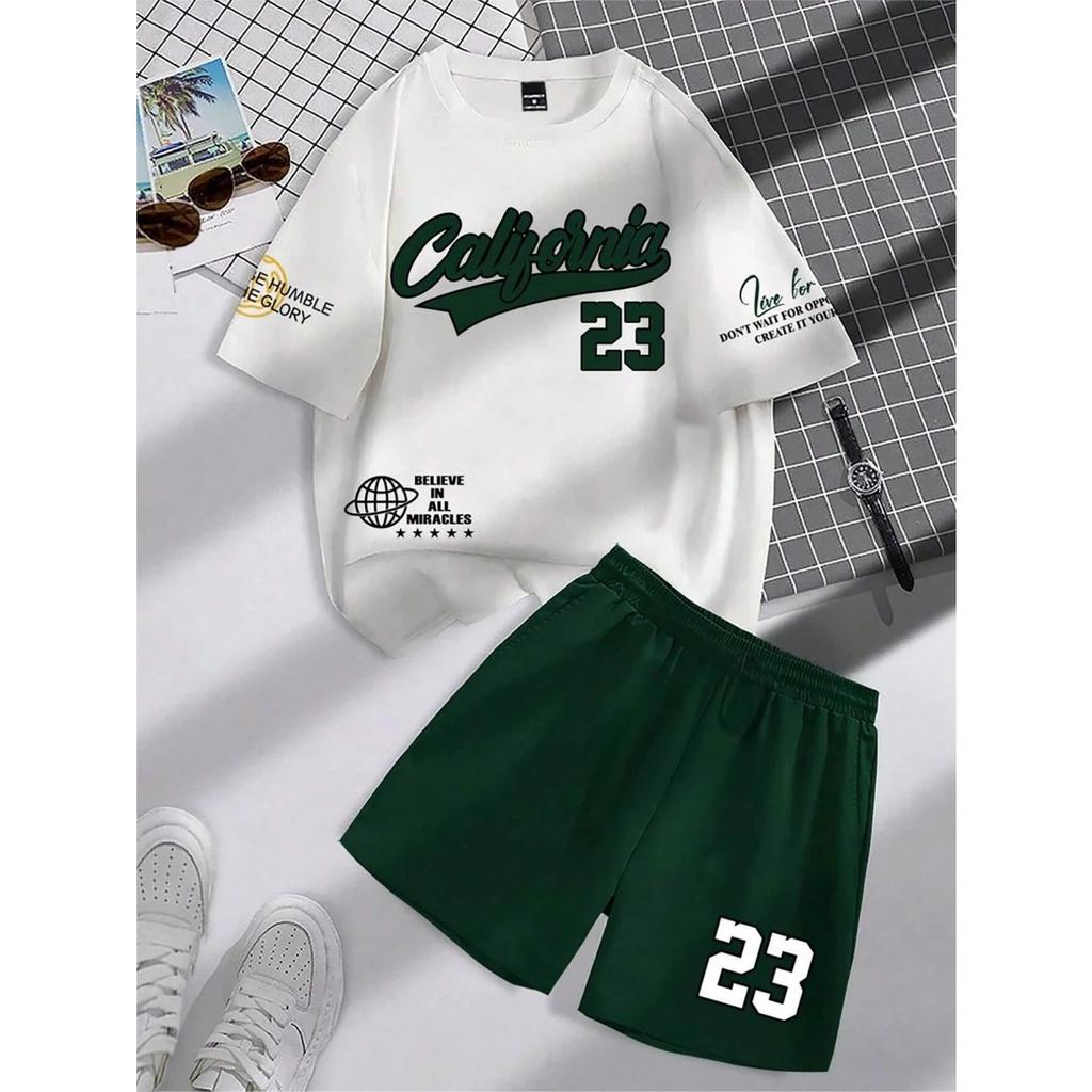 2026 Summer Round Neck Short Sleeve Set Fashion Personalized Alphanumeric Print Round Neck T-shirt Shor