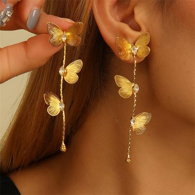Lange, fließende Quasten-Schmetterlings-Ohrringe für Damen - Luxuriöse und hochwertige Ohrstecker mit einzigartigem, übertriebenem und großartigem Design.