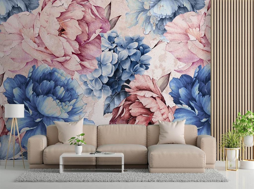 Wallpaper Peony Flowers Pastel Watercolour 3D