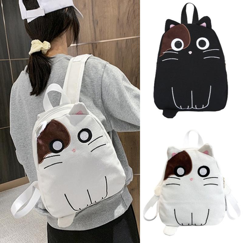 New Arrival 20l Canvas Cat Backpack For Girls And Boys Soft And Durable With Lovely Print