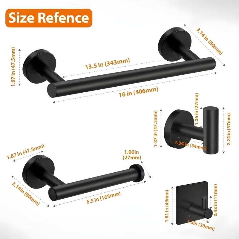 Stainless Steel Towel Rings Robe Hook Toilet Paper Holder Adhesive Towel Rack for Modern Bathrooms Easy to Install