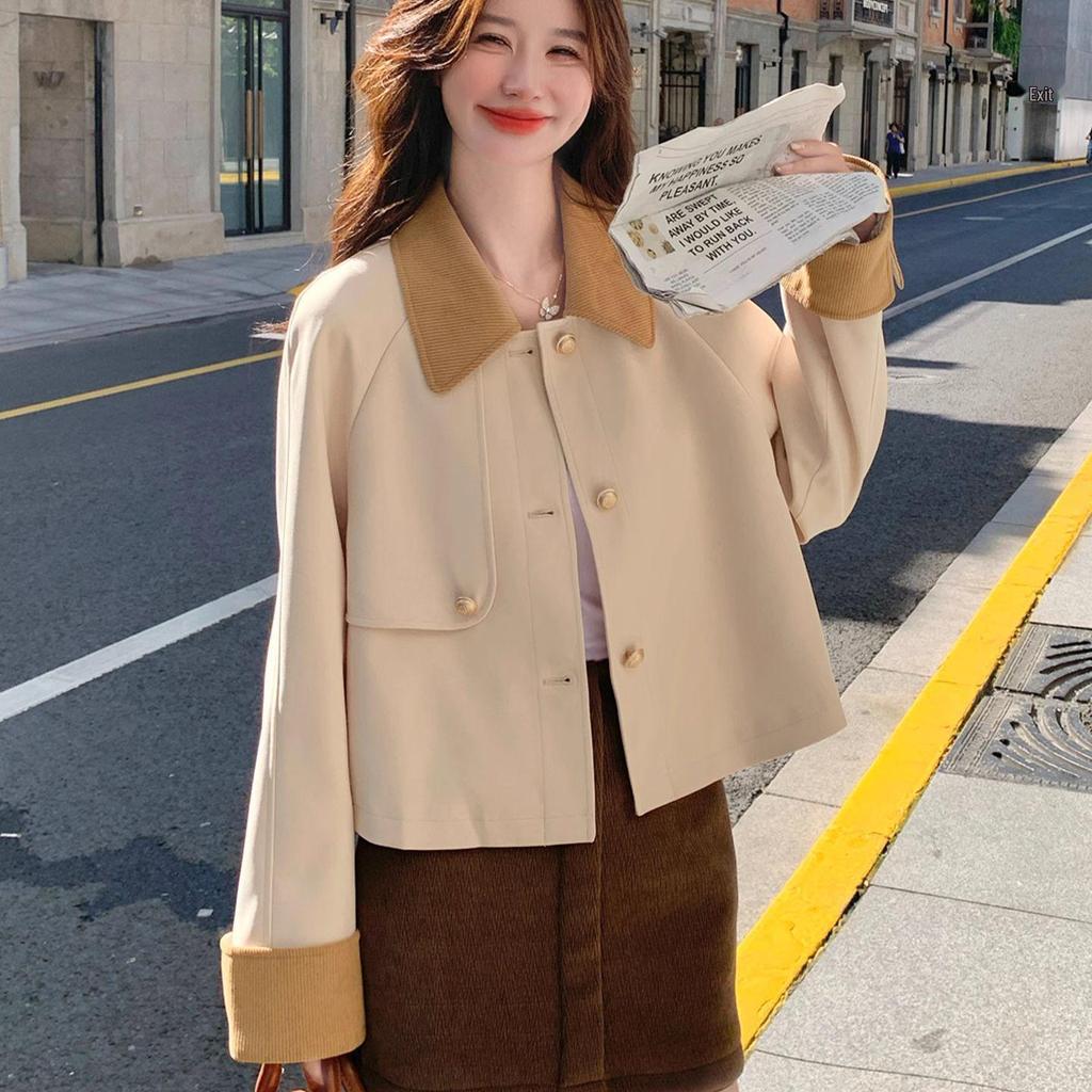 Patchwork Lapel Casual Fashion Jacket - Age-Reducing Women's Trench for Autumn 2025