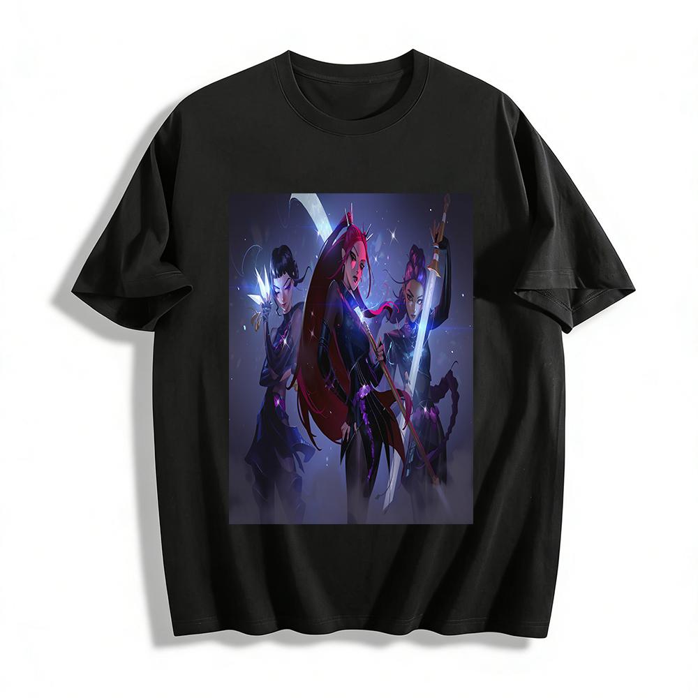 

Cool Dark Style Anime Girl Warrior Print T-shirt Trendy Loose Casual Top For Women Pure cotton T-shirt XXS
