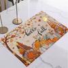 Halloween Fall Autumn Linen Placemat Table Coffee Mat Orange Brown Gnome Pumpkin Maple Leaf Plaid Harvest Happy Decorative