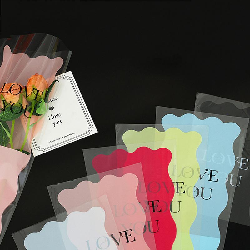 50 Pcs Iridescent Single Rose Sleeves DIY Transparent Flower Wrapping Bag Floral Material Packaging Waterproof