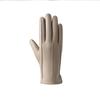 Women's Winter Warm Lambskin Leather Gloves - Windproof, Thickened, Touchscreen, Short, Trendy, Light Luxury for Motorcycle Riding