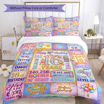 Happy 16th Birthday Celebration 3‑Piece Bedding Set,Soft Breathable Duvet Cover & 16 Pillowcases,Multi‑Purpose for Bedroom Dorm Guest Room,Great Festi