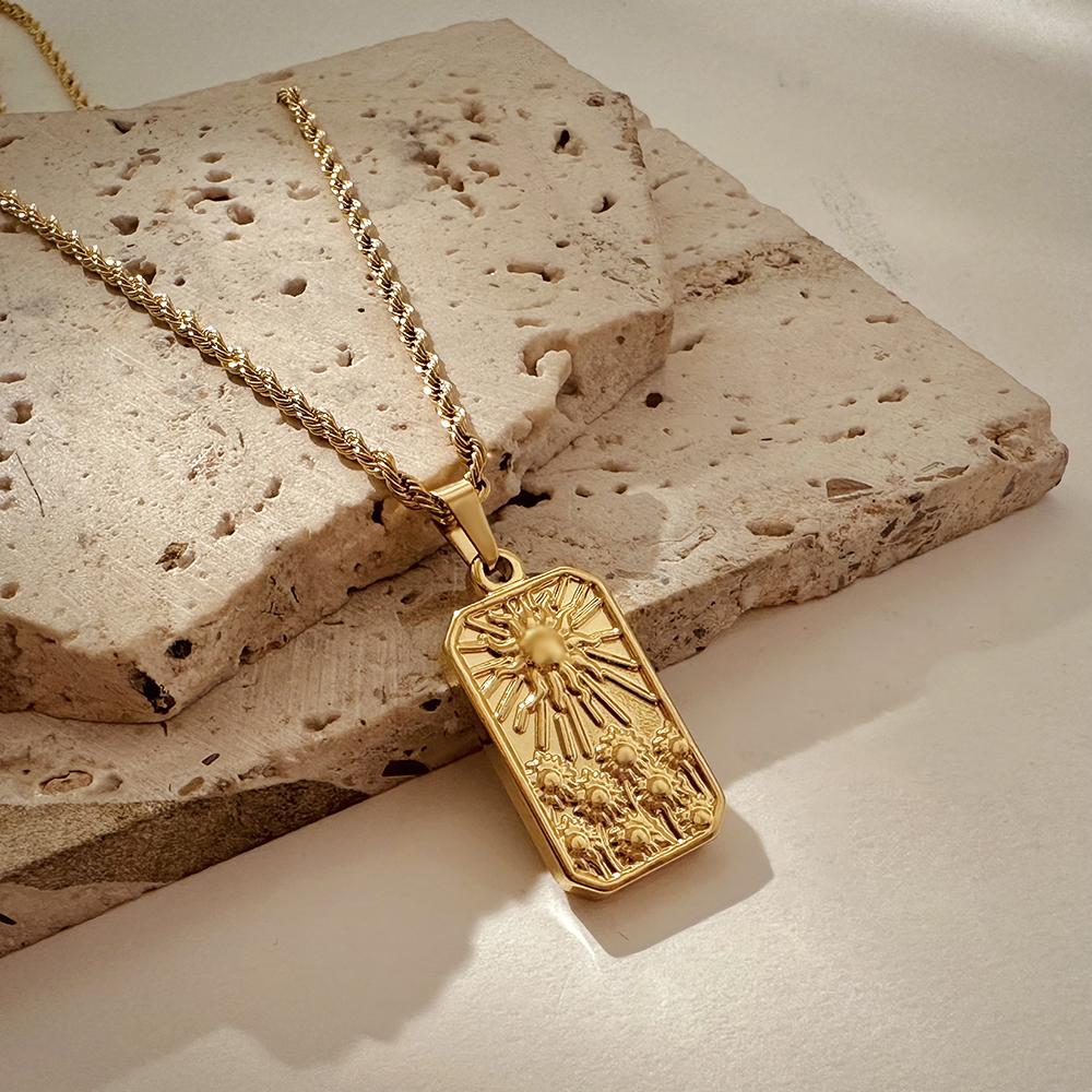 Vintage lesklý pozlacený tepaný nepravidelný přívěsek náhrdelník pro ženy Měsíc Hvězda Nerezová ocel Kroucená řetízek Náhrdelníky Šperky