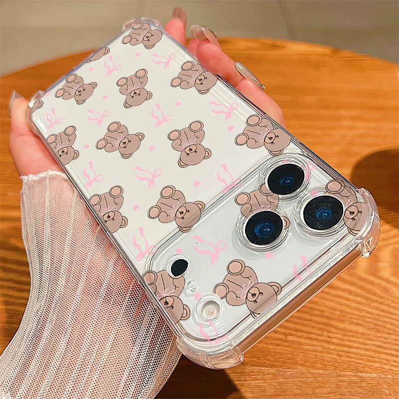 Bowknots Cherry Pattern Case For iPhone 17 Pro Max Coque iPhone 16 15 14 13 Pro Max 11 Shockproof Clear Soft Silicone Cover