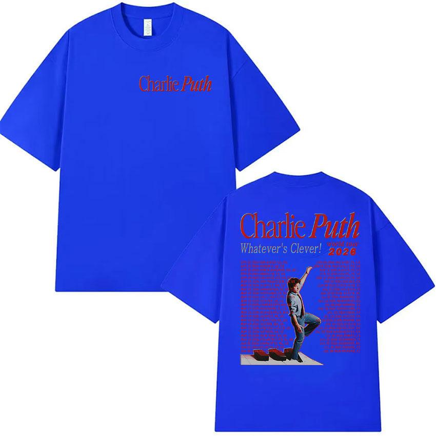 Rapper Charlie Puth Whatevers Clever World Tour 2026 Merch T-shirt Unisex Hip Hop Pop Musica Manica Corta T-shirt Y2k Streetwear