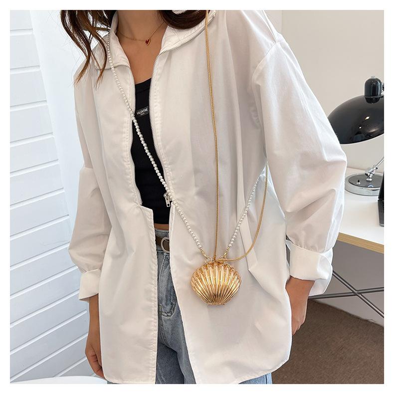 2025 New Summer Lipstick Bags for Women Fashion Pearl Mini Purse Crossbody Bag High Quality Gold Shell Bag Designer Shoulder Bag