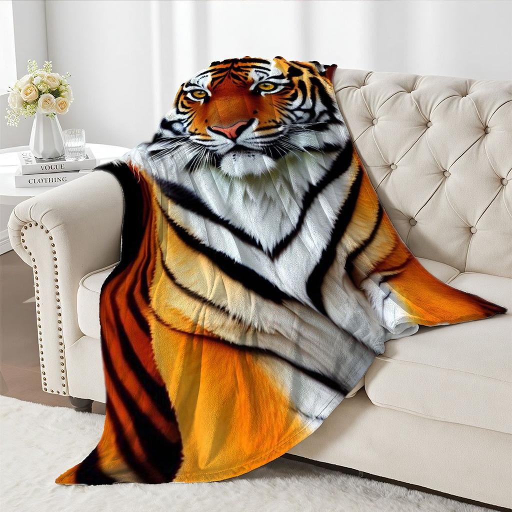 Majestic Tiger Print Flannel Throw Blanket Soft Cozy Fleece for Home Office Sofa All Season Gift 150x200cm