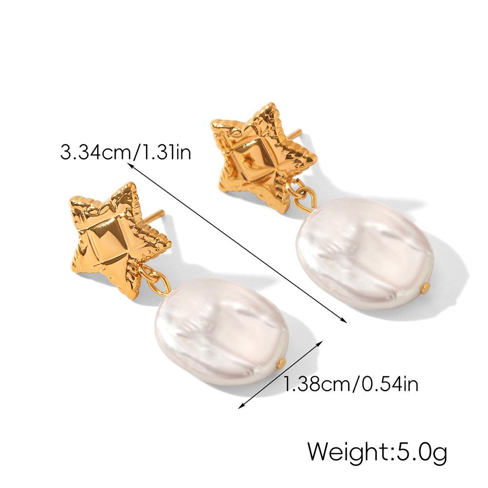 Vintage Stainless Steel Gold Color Star Drop Earrings for Women Elegant Pearl Dangle Earring Long Chain Tassel Geometric Zircon