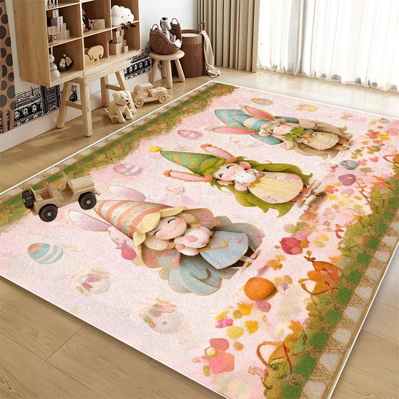 Cute Decoration Carpet for Room Little Rabbit Cartoon Style Non-slip Living Room Rug Bedroom Bedside Plush Soft Mat for Children