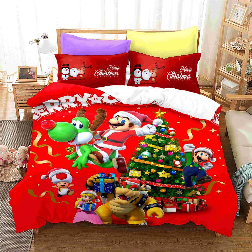 3D Digital Printing Bedding Four-Piece Set Three-Piece Set Christmas Bed Sheet Quilt Pillow