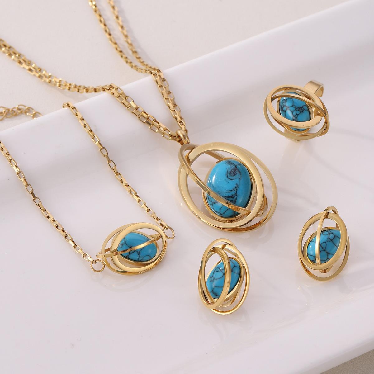 

Jewelry High-end Blue Planet Necklace Bracelet Earrings Jewelry Set