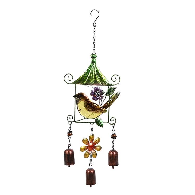 Paitned Bird Butterfly Metal Glass Wind Chimes Garden Wind Catcher for Outside Hanging Pendant Ornament Home Window Decor
