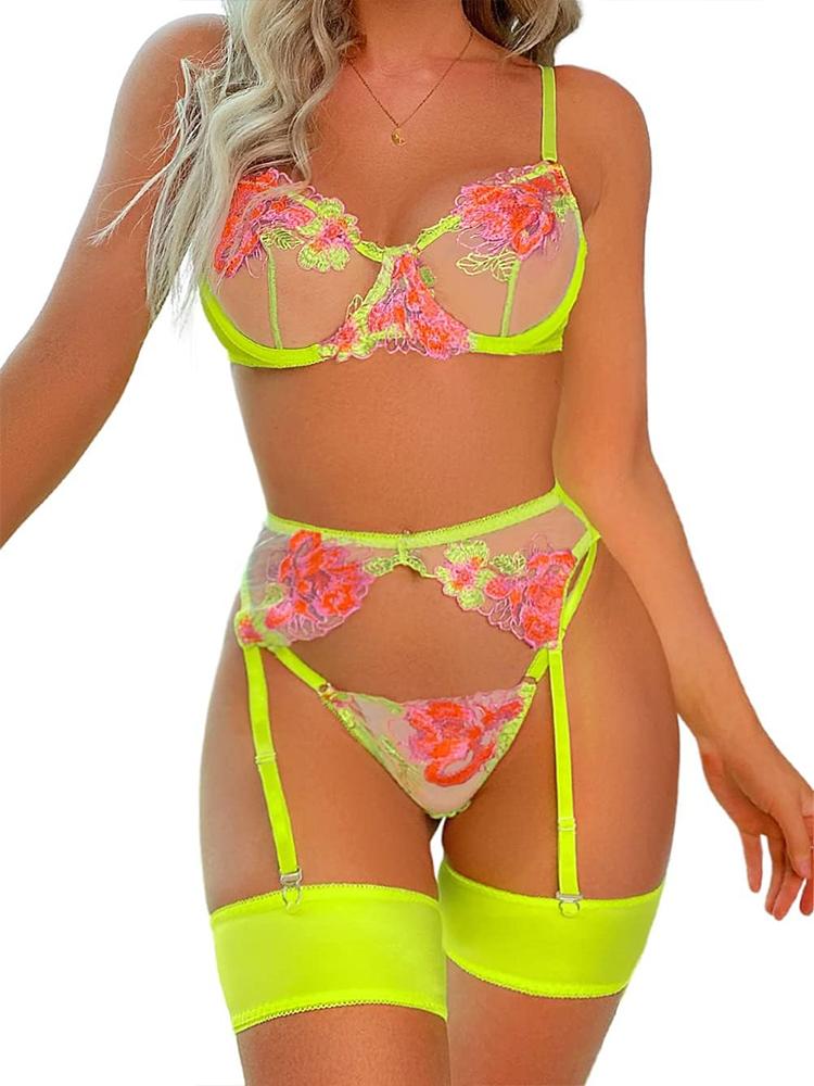 See Through Exotic Kit Sexy Bra Set Floral Strap Lingerie Lace Embroidery Fairy Seamless Open Anal Underwear Women Bra Brief Kit