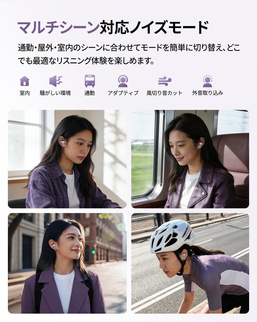 QCY MeloBuds N20 Wireless 50dB Noise 13mm Bluetooth Ambient Sound Multipoint Clear Up to 40 Hours Dedicated App Technical Standards Compliance Purple