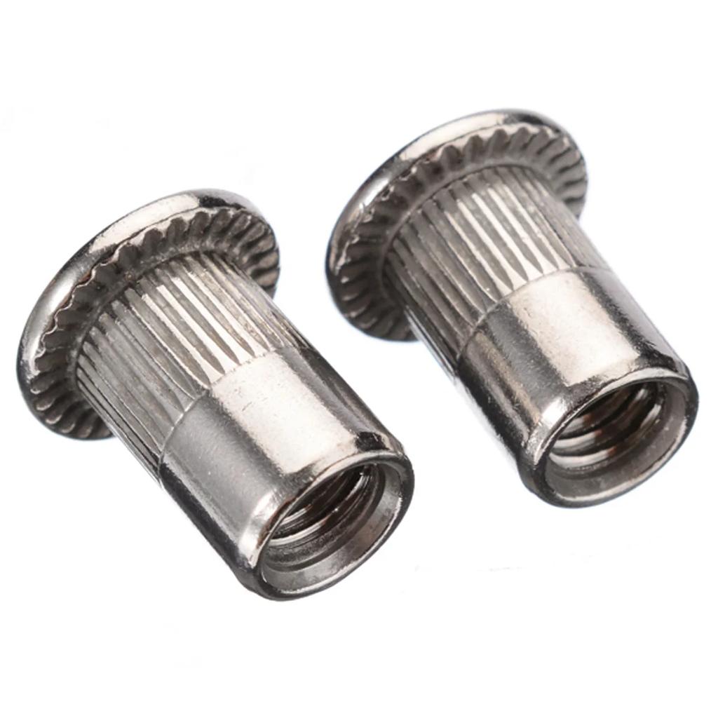 50pcs M6 Rivet Nuts M6 Female Thread 304 Stainless Steel Flat Head Rivet Nut Rivnut Insert Nutsert for Auto Elevators Railway