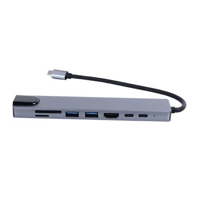 Type C Hub 8 Ports High Speed 4K UHD RJ45 Port Zinc Alloy Plug and Play Type C Docking Station for PC Laptop Phone
