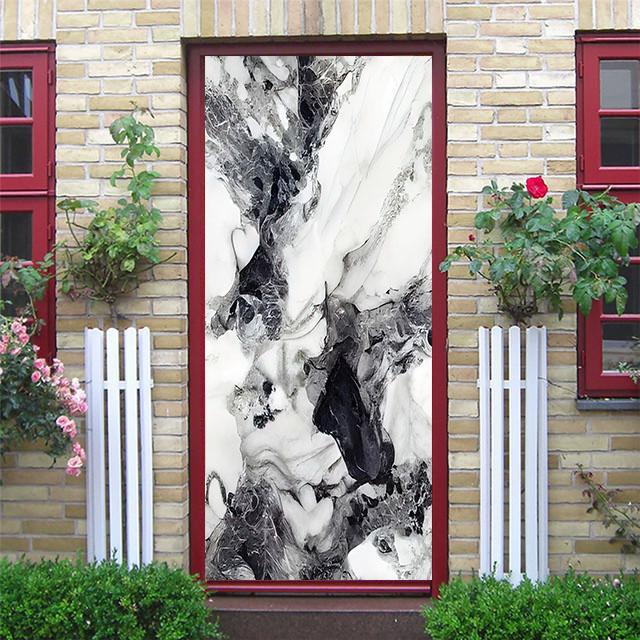 Bílé mramorové samolepky na dveře Západ slunce Jednoduché abstraktní linie bambusová lednička Tapeta do obývacího pokoje Domácí dekorace Ložnice Art Decals