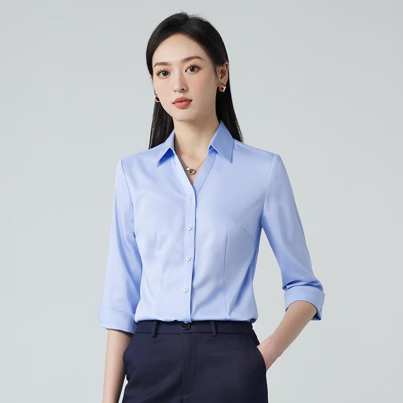 Treluoman Women's V-Neck 3/4 Sleeve Business Blouse