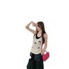 Women's Color-Block Bow Top: Slim Fit Summer Knit with Rolled Hem and Ripped Design