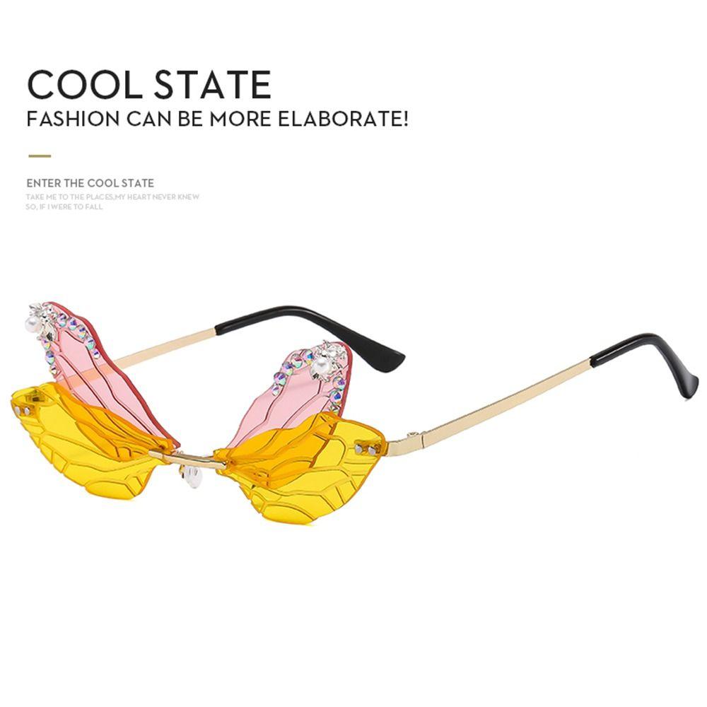 Costume Eyewear Irregular Rimless Dragonfly Wing Sunglasses Diamond Sun Glasses Shades Bling