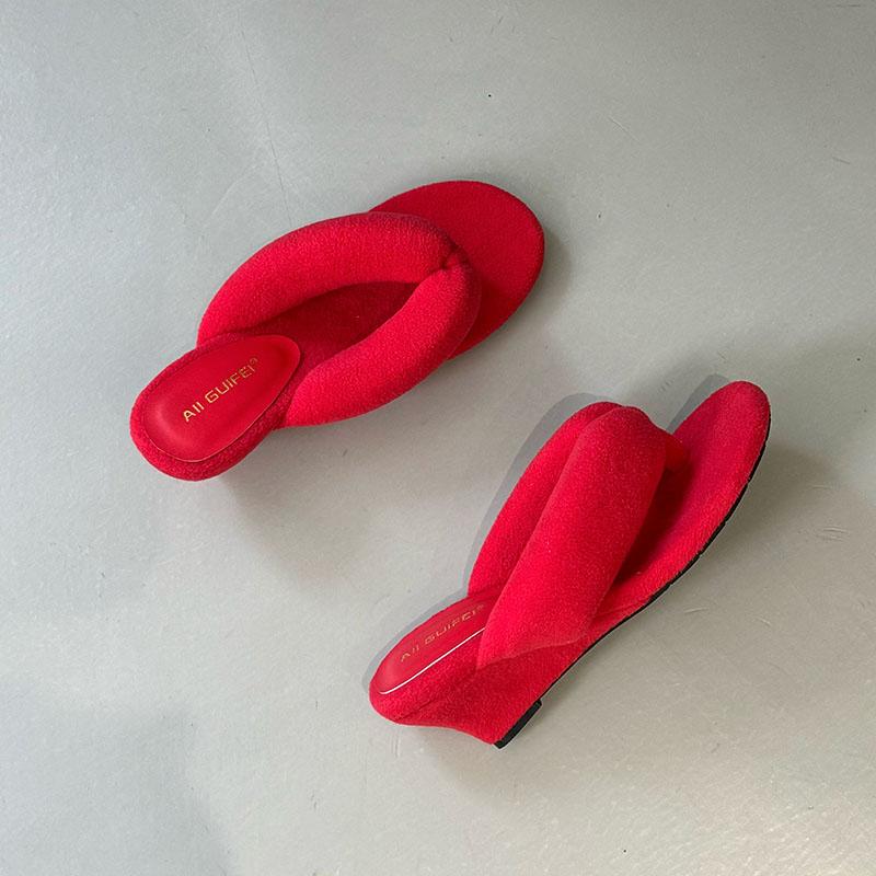 Fashion New Footwear Flock Women Wedges Slippers Flip Flops Shoes Fashion Round Toe Ladies Wedges Slippers Shoes Female Sandals Slides