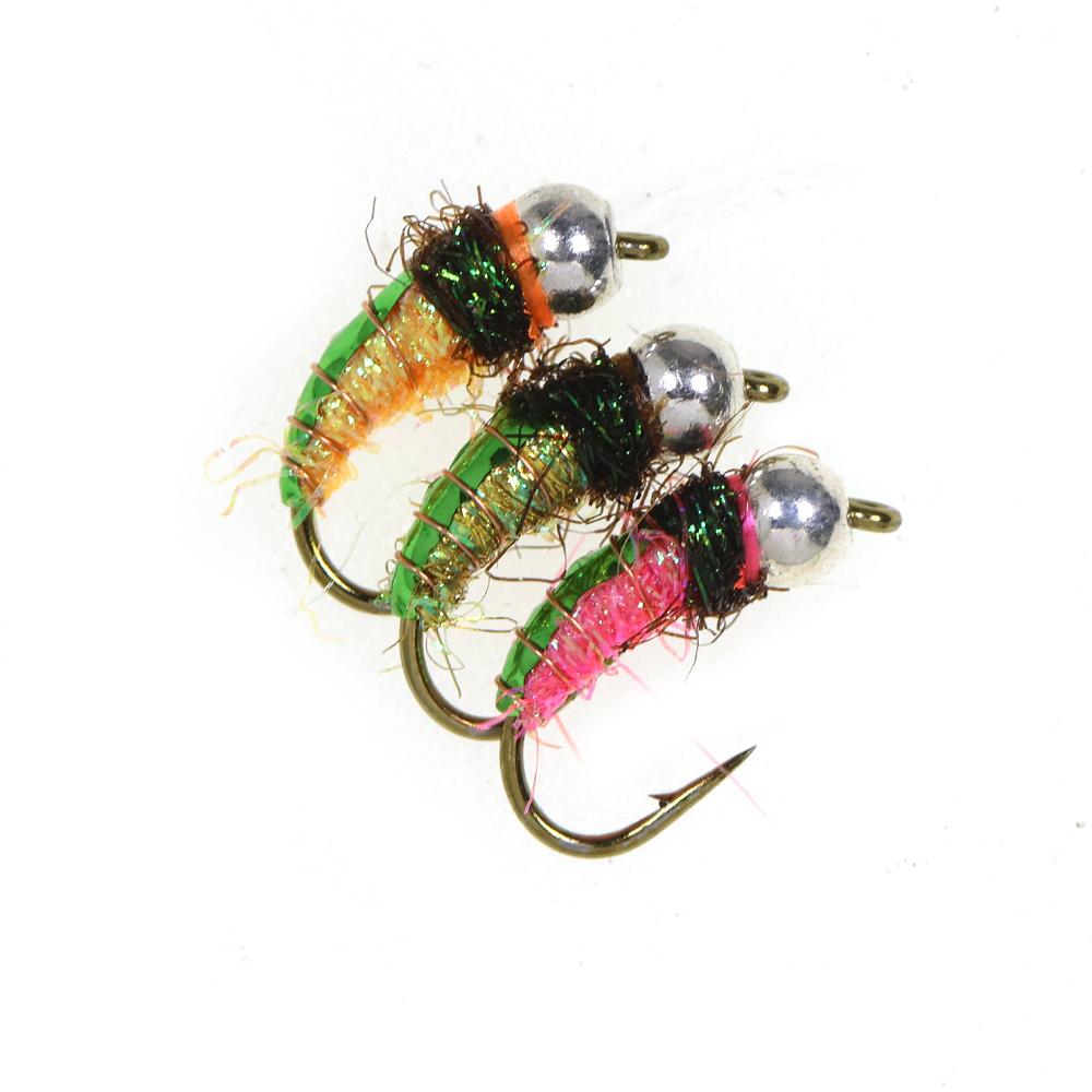 6PCS Bead Head Ice Silk Nymph Fly Fishing Lure, Sharp High Carbon Hook Sinking Bait for Trout Minnow Panfish