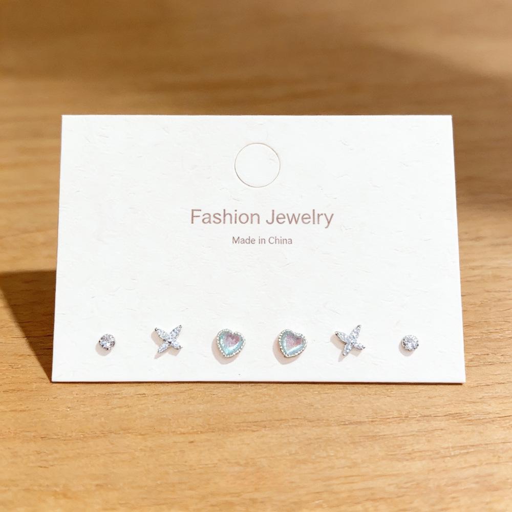 Star & Heart Rhinestone Stud Earrings Set - 3 Pairs