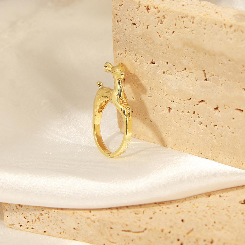 Trendy Open Hip Hop Little Deer Copper Ring, Cute Gold-Plated Animal Design for Couples