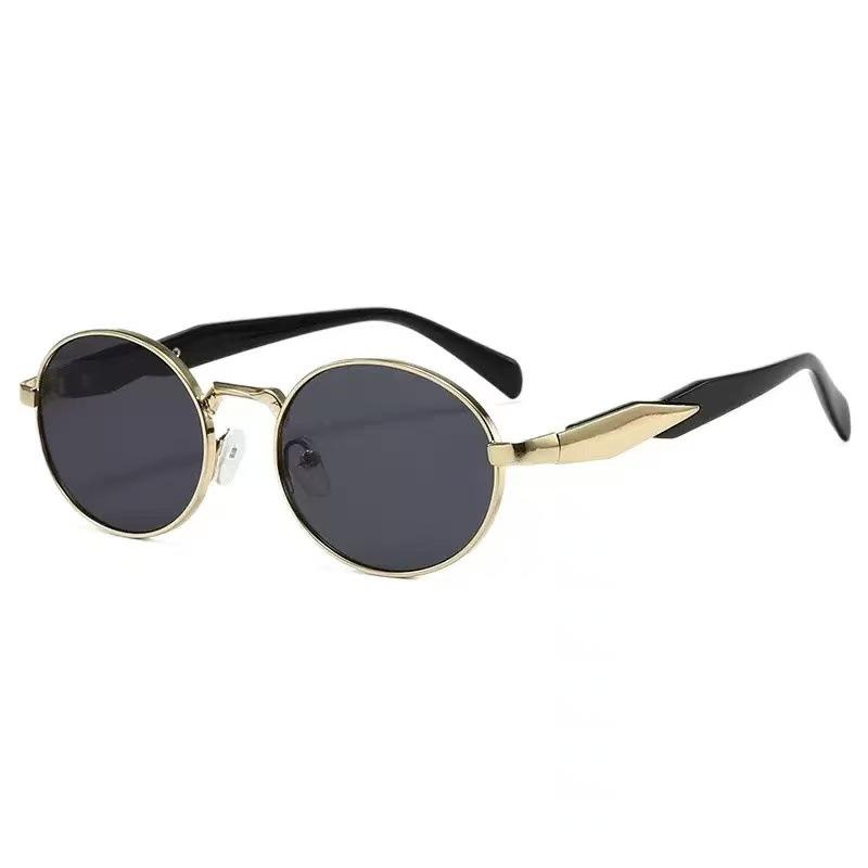 Gold Oval Sunglasses with Gray Lens