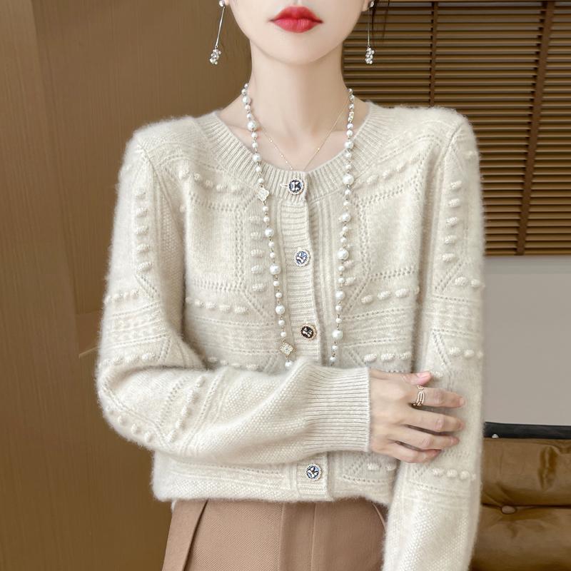 QingHe Cashmere Women's 30% Cashmere Cardigan - Soft & Warm Wool Blend Sweater