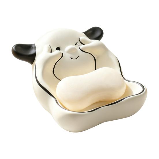 Bathroom Soap Box Puppy Shape Waterproof Soap Dish with Raised Drainage Stripes Soap