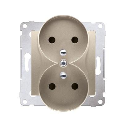 Double Socket with Grounding Contact Shutter, Matte Gold Simon54