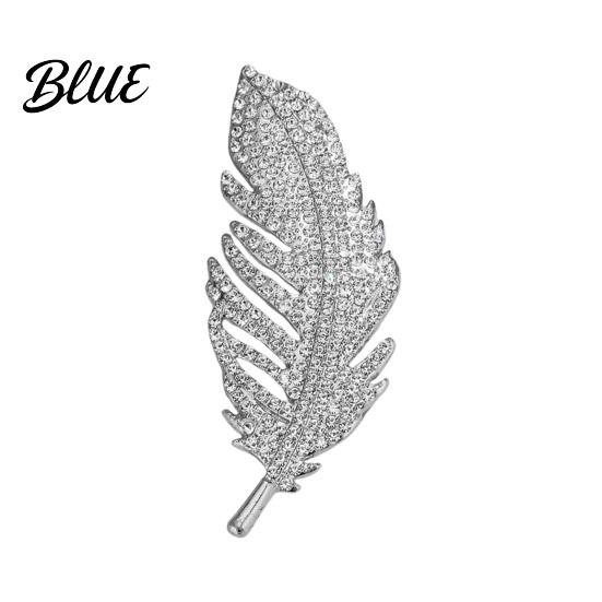 Oxidation-proof Brooch Feather Design Pin for Women Rhinestones Inlaid Sweater