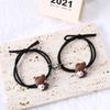 Charming Cartoon Teddy Bear Bracelet & Hair Tie Gift Set - Magnetic Couple Keepsake with Small Leather Case for Boyfriend or Best Friend