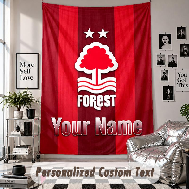 Wandtapijt met aangepaste naam en tekst, Decoratief wandtapijt van Nottingham Forest FC voor de slaapkamer